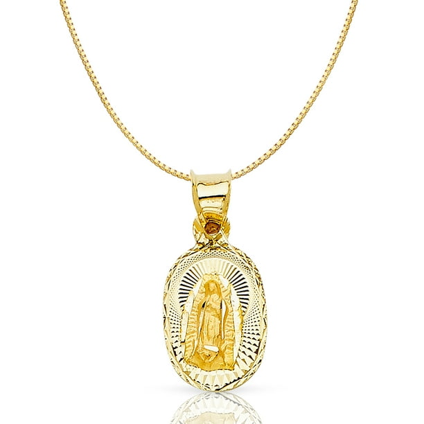 14k Yellow Gold Religious Mary Guadlupe Stamp Charm Pendant 
